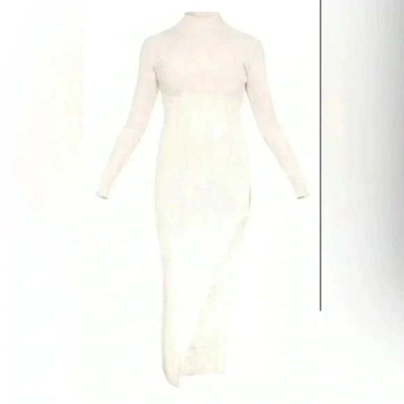 PrettyLittleThing Cream High Neck Dress - Picture 4 of 9